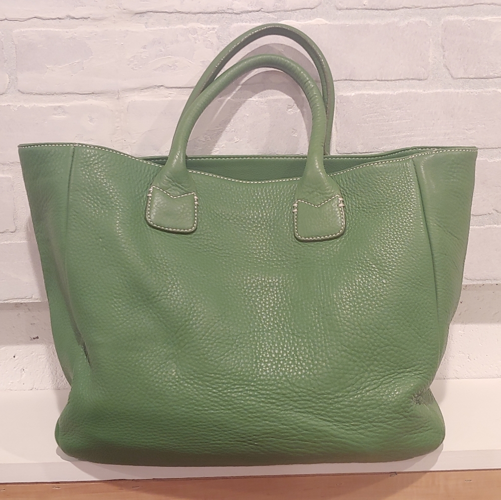 Ann Taylor Spring Green Leather Lg Tote Bag Purse